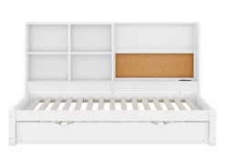 Cama nido 90x200cm+90x190cm, Sofá cama con cabecero con almacenaje y puerto de carga USB,