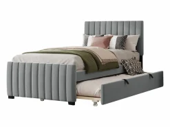 Merax Cama nido 2x90x190 cm con cabecero - Terciopelo - para niños - Somier incluido -