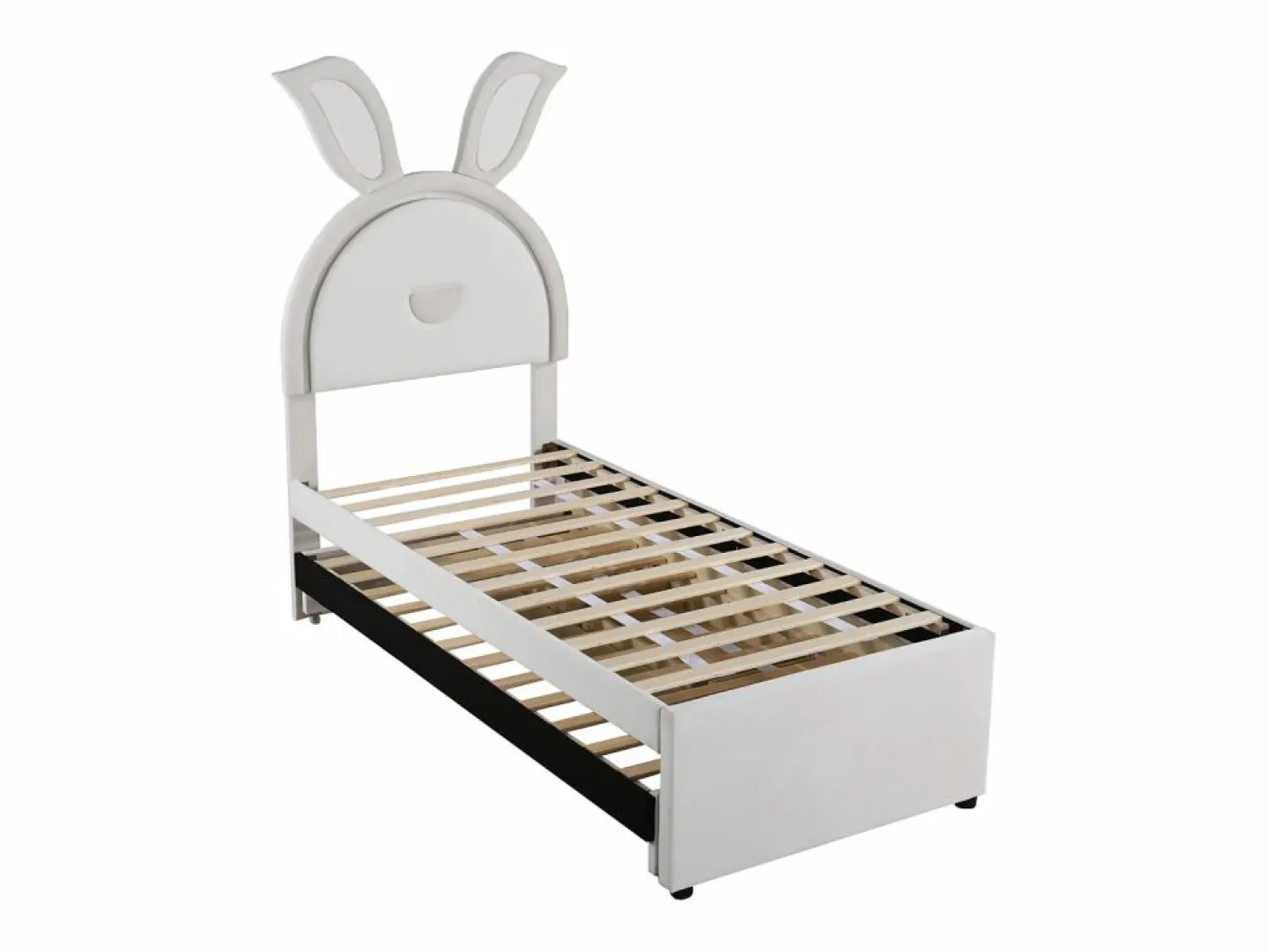 Online Cama nido 90x200+90x190cm, cama infantil acolchada en tejido de terciopelo, con cajón de almacenamiento, cabecero LED con orejas de conejo, Cama Terciopelo|Cama Diván