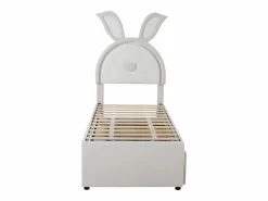 Online Cama nido 90x200+90x190cm, cama infantil acolchada en tejido de terciopelo, con cajón de almacenamiento, cabecero LED con orejas de conejo, Cama Terciopelo|Cama Diván