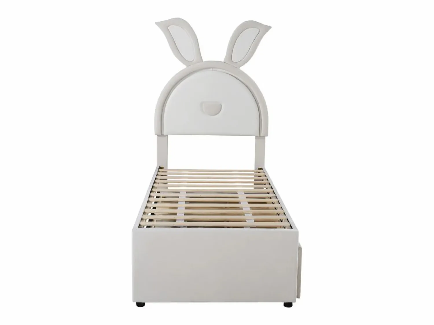 Online Cama nido 90x200+90x190cm, cama infantil acolchada en tejido de terciopelo, con cajón de almacenamiento, cabecero LED con orejas de conejo, Cama Terciopelo|Cama Diván