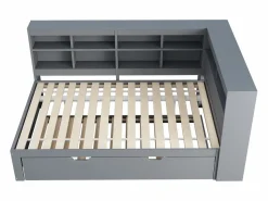 Sale Cama para adulto de 140 x 200 cm - Cama nido con puerto USB y amplio espacio de almacenaje - pino - colchón no incluido Gris