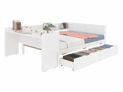Outlet Cama para adultos de 140 x 200 cm - con 2 cajones y estantes - pino - colchón no incluido Blanco