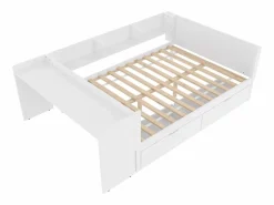 Outlet Cama para adultos de 140 x 200 cm - con 2 cajones y estantes - pino - colchón no incluido Blanco