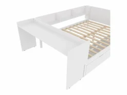 Outlet Cama para adultos de 140 x 200 cm - con 2 cajones y estantes - pino - colchón no incluido Blanco