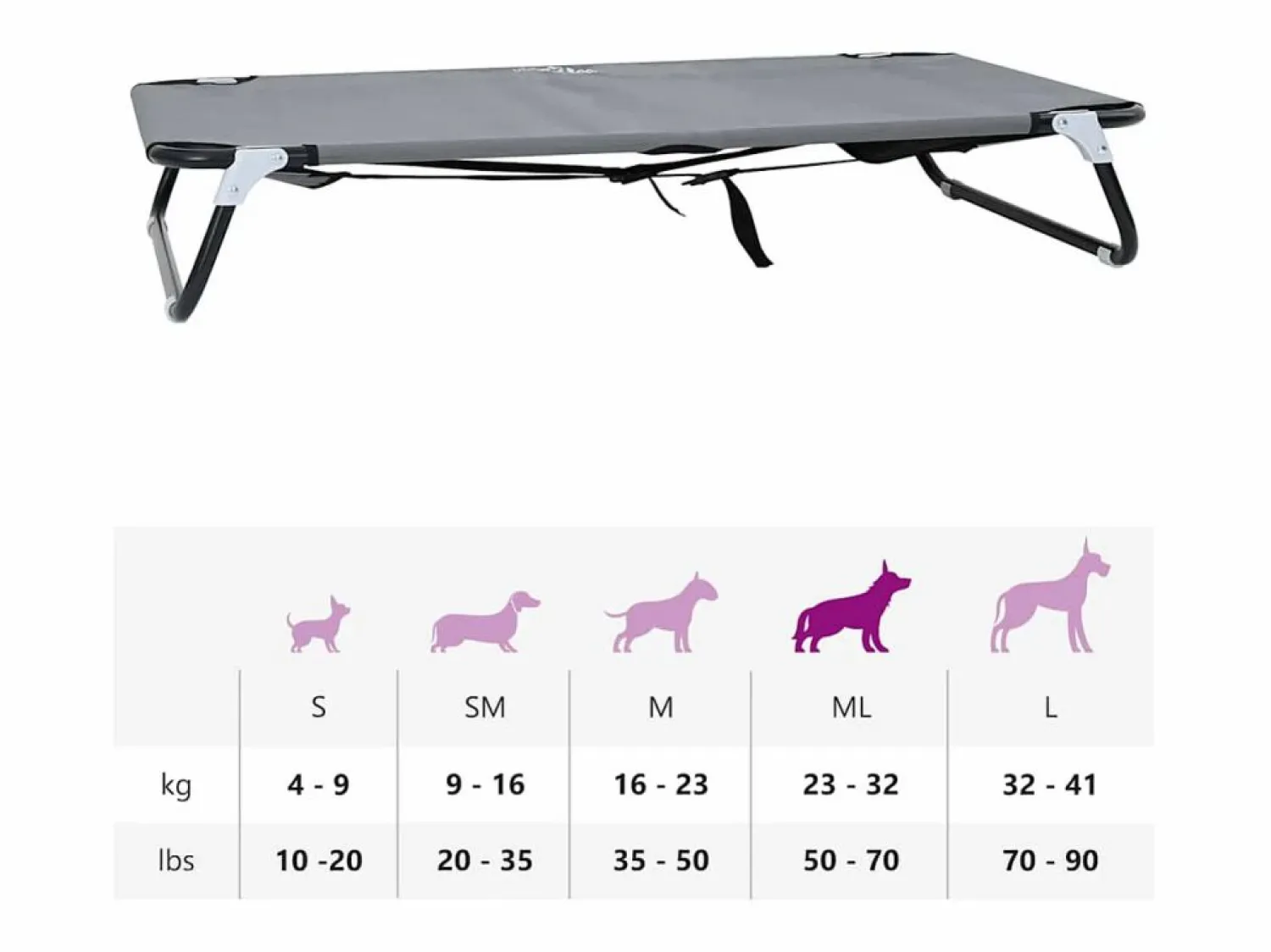 Clicnbuy Cama para perro 90 x 55 x 18 cm Tela Oxford y Acero Gris claro