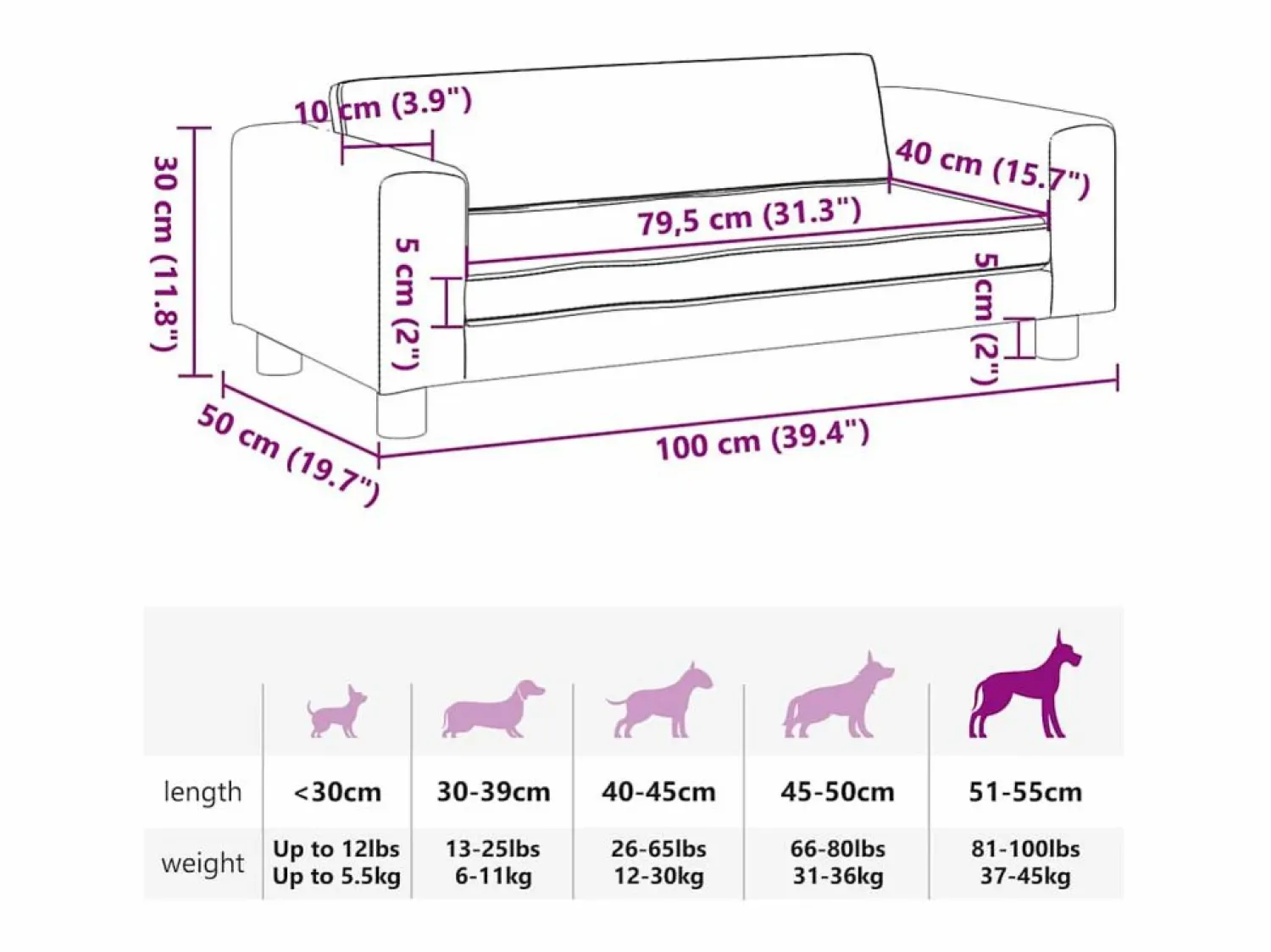 Clearance Cama para perros con extensión terciopelo 100x50x30 cm Cama De Animales De Compañía