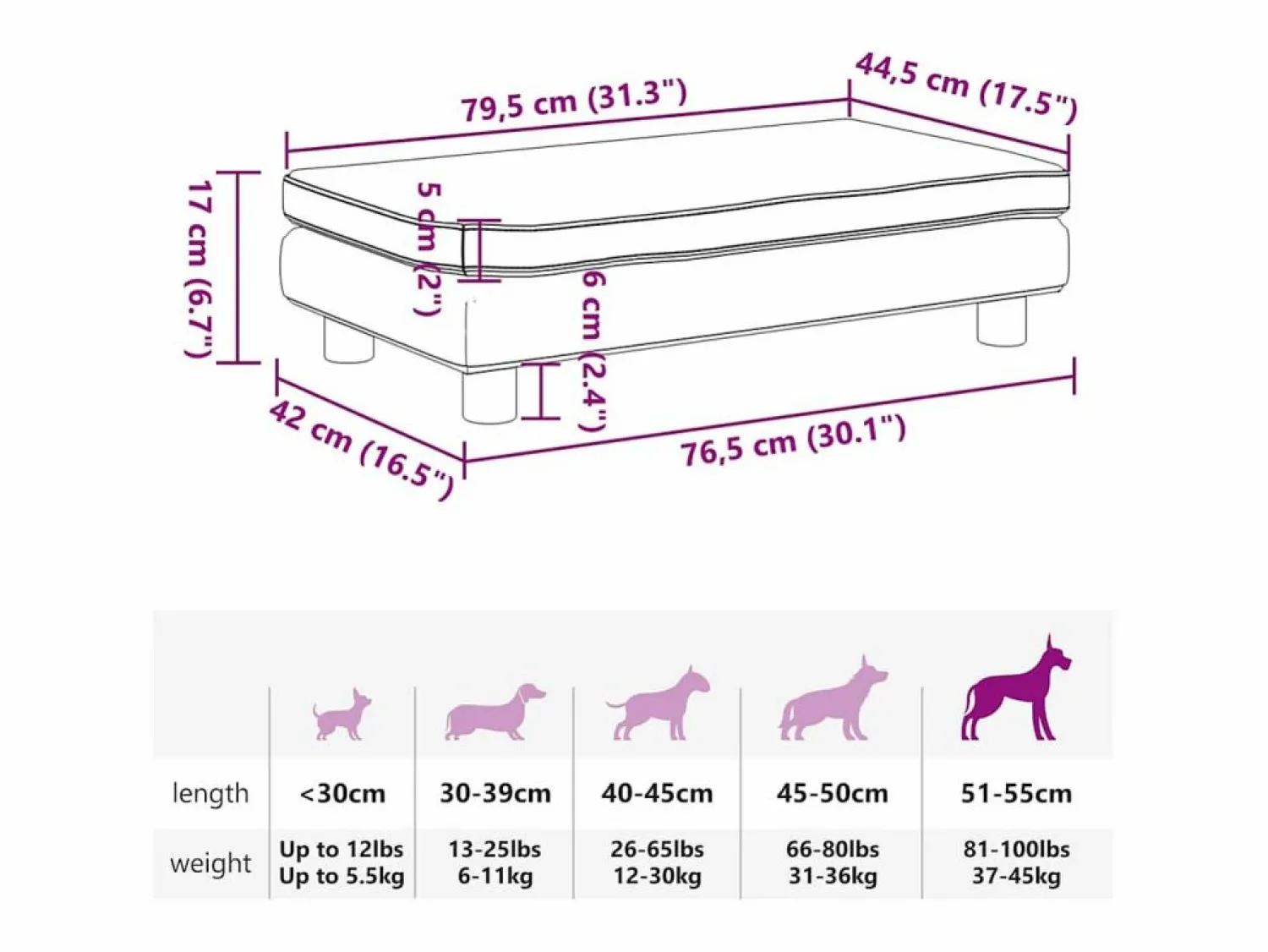 Clearance Cama para perros con extensión terciopelo 100x50x30 cm Cama De Animales De Compañía