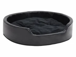 Clicnbuy Cama para perros felpa y cuero sintético negra 79x70x19 cm