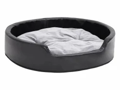 Clicnbuy Cama para perros felpa y cuero sintético gris 79x70x19 cm Negro