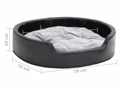 Clicnbuy Cama para perros felpa y cuero sintético gris 79x70x19 cm Negro