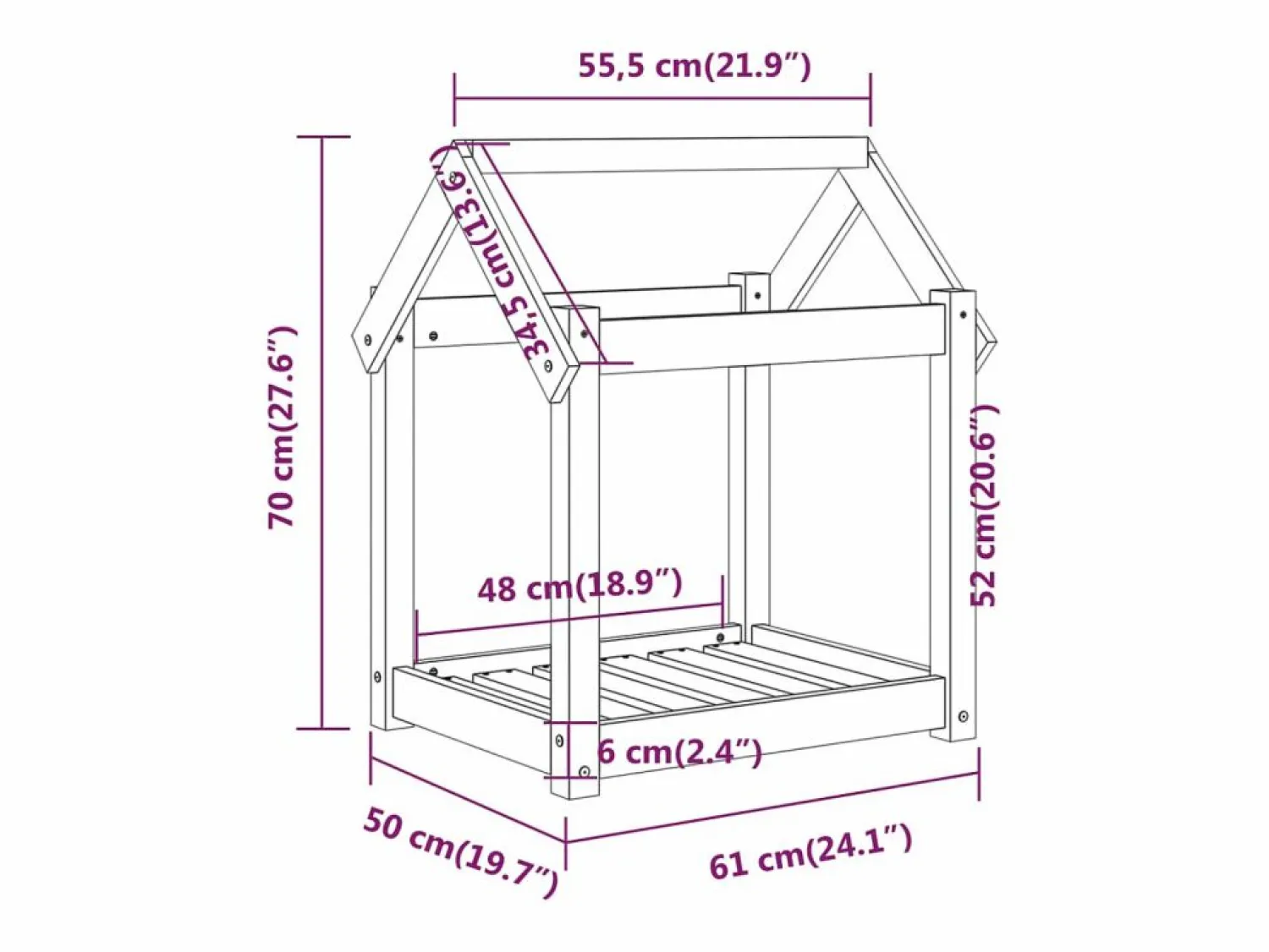 Discount Cama para perros madera maciza de pino 61x50x70 cm Cama De Animales De Compañía