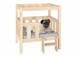 Clicnbuy Cama para perros madera maciza de pino 65,5x50,5x70 cm