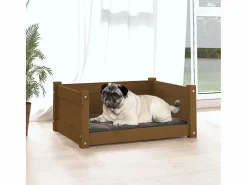 Clicnbuy Cama para perros madera maciza pino marrón miel 65,5x50,5x28 cm