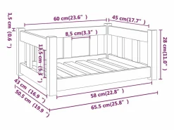 New Clicnbuy Cama para perros madera maciza de pino 65,5x50,5x28 cm Marru00f3n