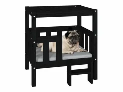 Clicnbuy Cama para perros madera maciza de pino 65,5x50,5x70 cm Negro