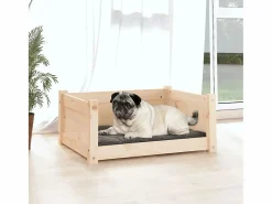 New Clicnbuy Cama para perros 65,5x50,5x28 cm de madera maciza de pino Marru00f3n