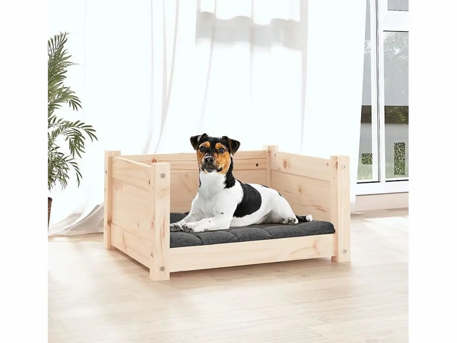 Clicnbuy Cama para perros 55,5x45,5x28 cm de madera maciza de pino