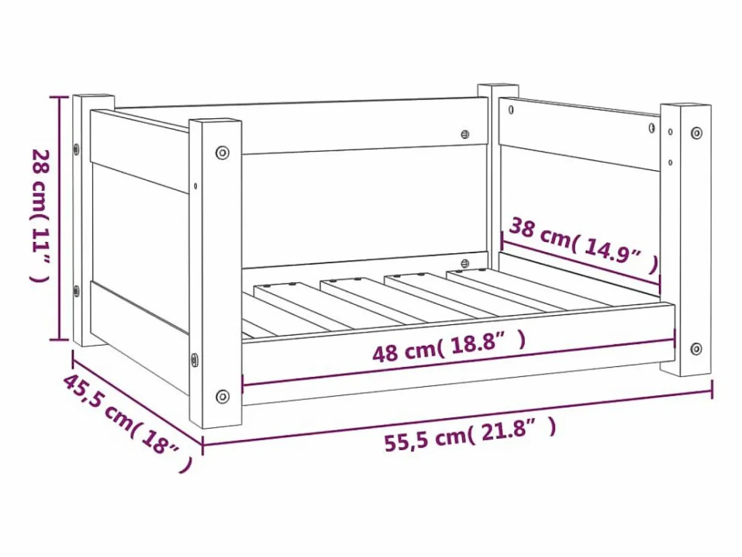 Clicnbuy Cama para perros 55,5x45,5x28 cm de madera maciza de pino