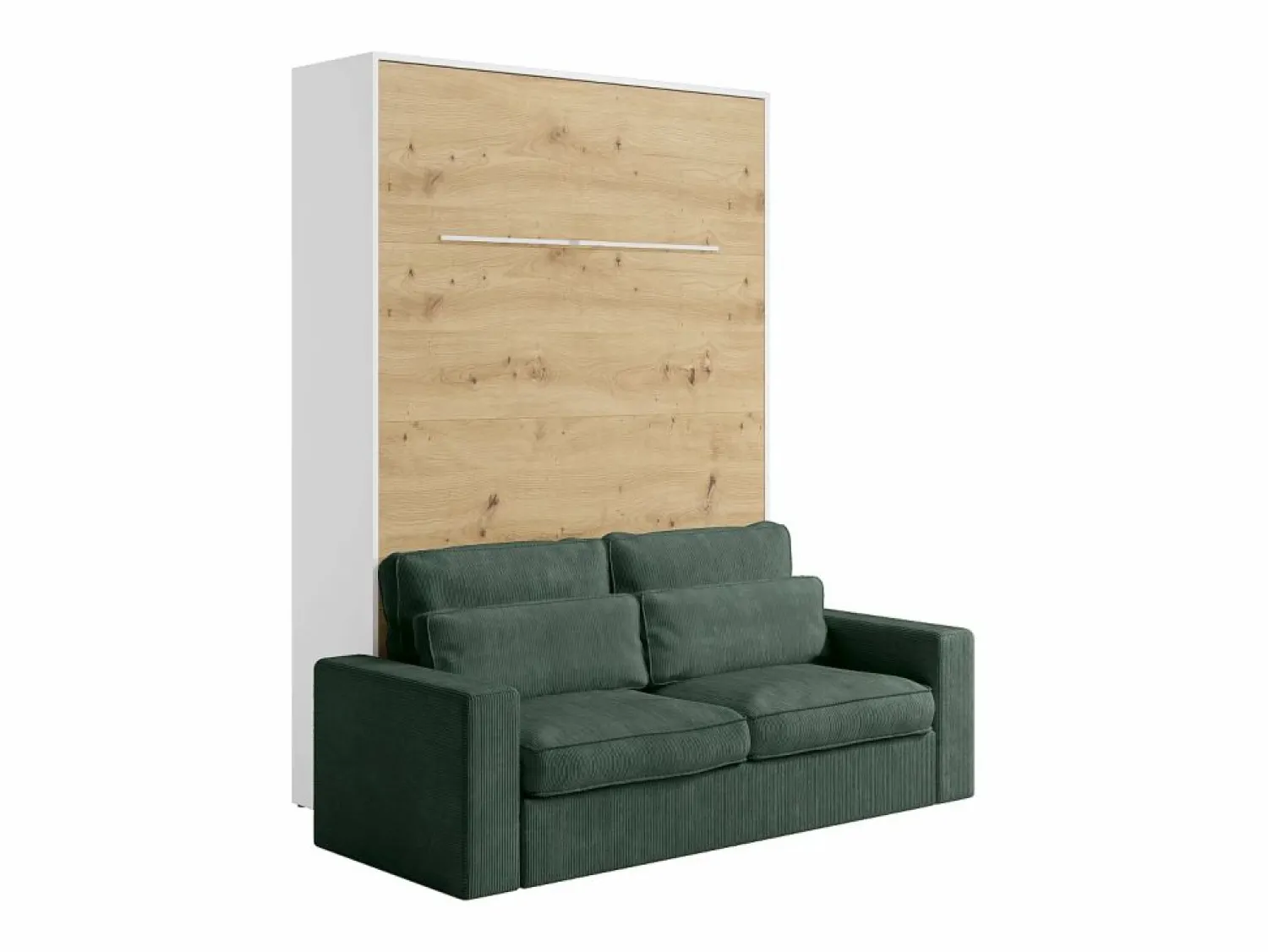 Sale Vente-unique Cama plegable 140 x 200 cm con leds blanco y natural + sofá verde - RAPILI Verde pino / Color natural claro / Blanco