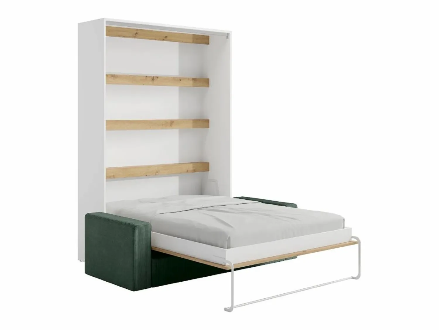 Sale Vente-unique Cama plegable 140 x 200 cm con leds blanco y natural + sofá verde - RAPILI Verde pino / Color natural claro / Blanco