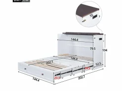 Merax Cama plegable 140 x 200 cm con 2 cajones y estante en la cabecera de la cama - Madera de pino y MDF - Toma USB -