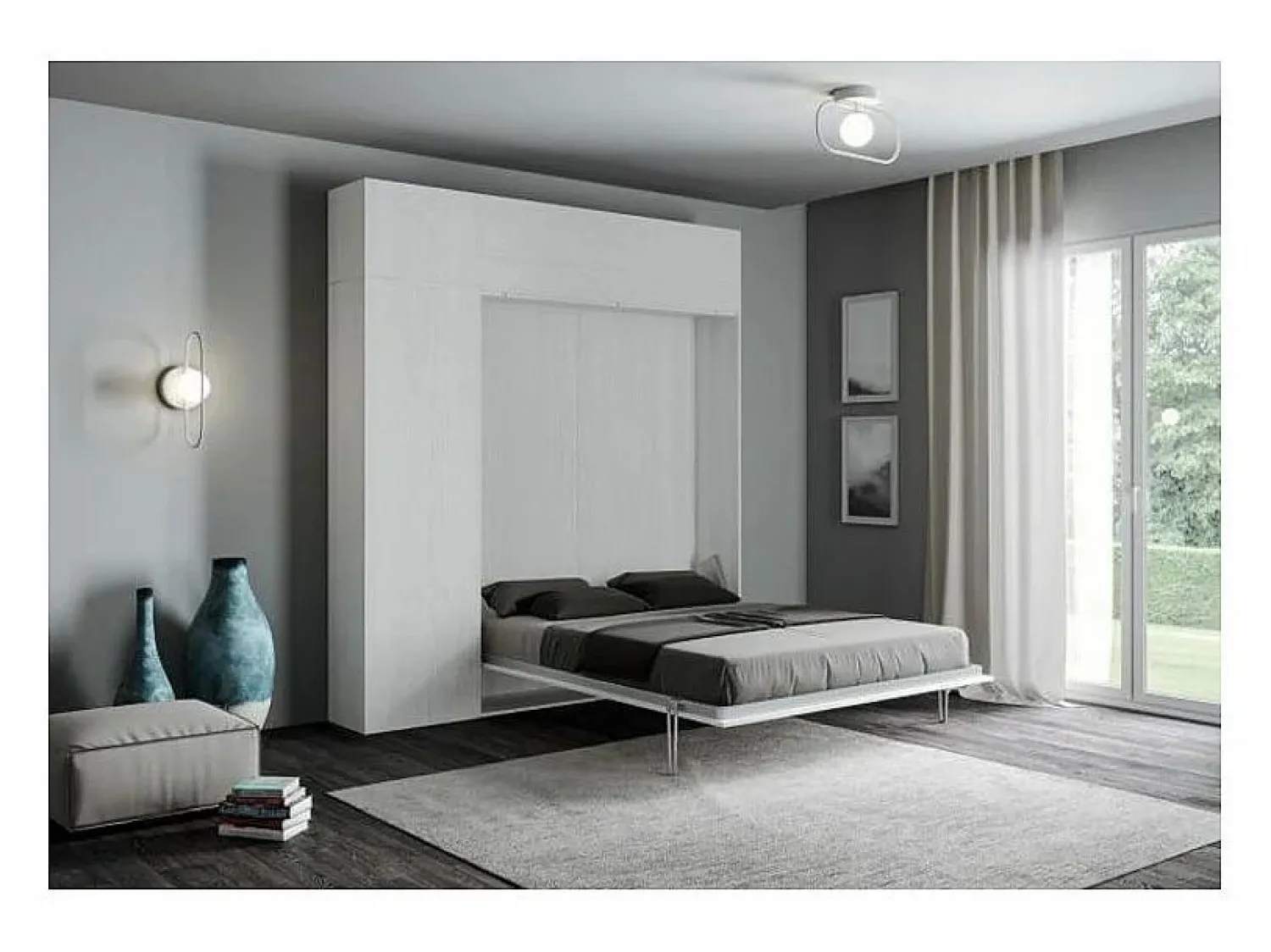 Les Tendances Cama plegable con columna contenedor y muebles altos de fresno , Kanto 160x190 cm