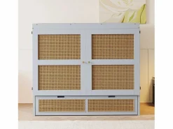 Outlet Cama plegable de 140 x 200 cm con cajones y diseño de ratán - Madera - Colchón no incluido. Cama Abatible