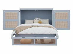Outlet Cama plegable de 140 x 200 cm con cajones y diseño de ratán - Madera - Colchón no incluido. Cama Abatible
