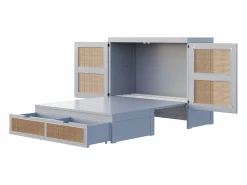 Outlet Cama plegable de 140 x 200 cm con cajones y diseño de ratán - Madera - Colchón no incluido. Cama Abatible