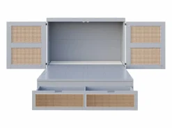 Outlet Cama plegable de 140 x 200 cm con cajones y diseño de ratán - Madera - Colchón no incluido. Cama Abatible