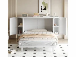 Merax Cama plegable infantil - 140 x 200 cm - con compartimentos de almacenaje - diseño de ratán y madera -