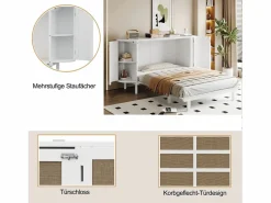 Merax Cama plegable infantil - 140 x 200 cm - con compartimentos de almacenaje - diseño de ratán y madera -