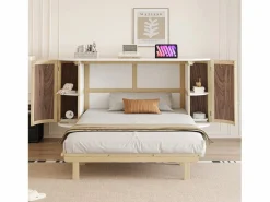 Best Cama plegable infantil - 140 x 200 cm - con compartimentos de almacenaje - diseño de ratán y madera - color natural Cama Abatible
