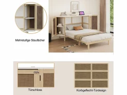 Best Cama plegable infantil - 140 x 200 cm - con compartimentos de almacenaje - diseño de ratán y madera - color natural Cama Abatible