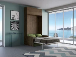 Discount ITAMOBY Cama plegable Kentaro de 120 cm tamaño queen con sofá y mueble de pared de nogal, color verde Marru00f3n