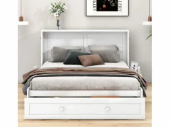 Merax Cama plegable móvil - 140 x 200 cm - convertible en cama - con cajones y estante - pino y MDF -