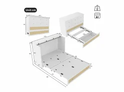 Merax Cama plegable móvil - 140 x 200 cm - con 6 cajones + estante en el cabecero + USB - MDF -