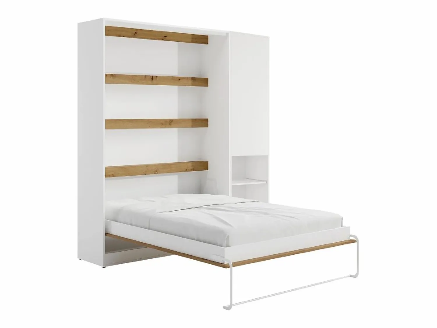 New Cama plegable vertical 140 x 200 cm blanca y natural 1 armario + colchón - RAPILI Cama Abatible