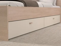 Vente-unique Cama puente 140 x 190 cm con almacenamiento y LEDs en beige y natural + somier - DOMELITO