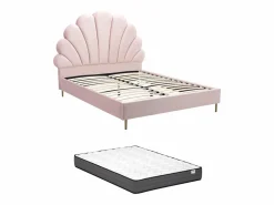 Online Vente-unique Cama Queen (160 x 200 cm) en terciopelo + colchón - LIVAYA Rosa