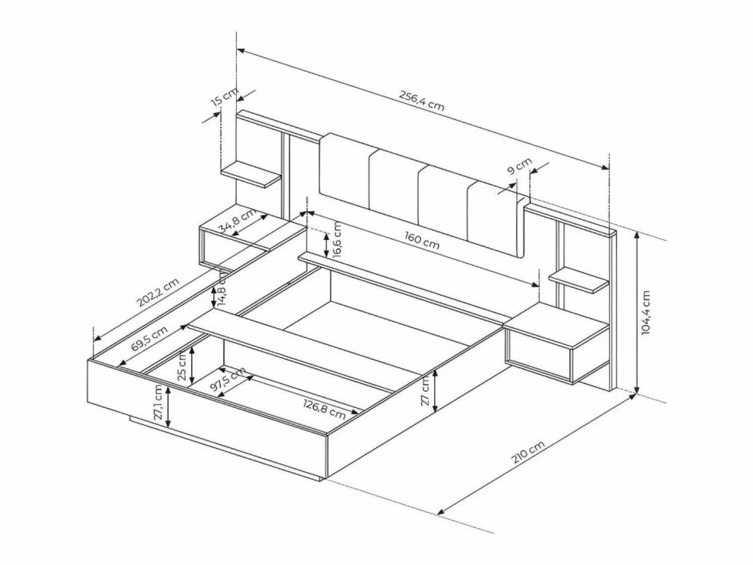 Hot Vente-unique Cama queen size 160 x 200 cm con mesitas de noche LEDs en natural y blanco + somier + colchón - ELYNIA Color natural claro / Blanco