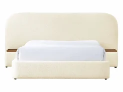 Cama queen size con almacenaje, mesitas de noche de tela bouclé blanca y colchón - ESTERIA by Cama Con Canapé