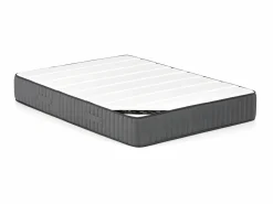 Cama queen size con almacenaje, mesitas de noche de tela bouclé blanca y colchón - ESTERIA by Cama Con Canapé