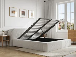 New Maison Céphy Cama Queen size con almacenaje 160 x 200 cm en pana color - LIRABA de Crema
