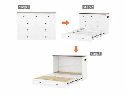New ModernLuxe Cama retráctil de madera 140x200 cm - con tomas USB y almacenamiento - Blanco