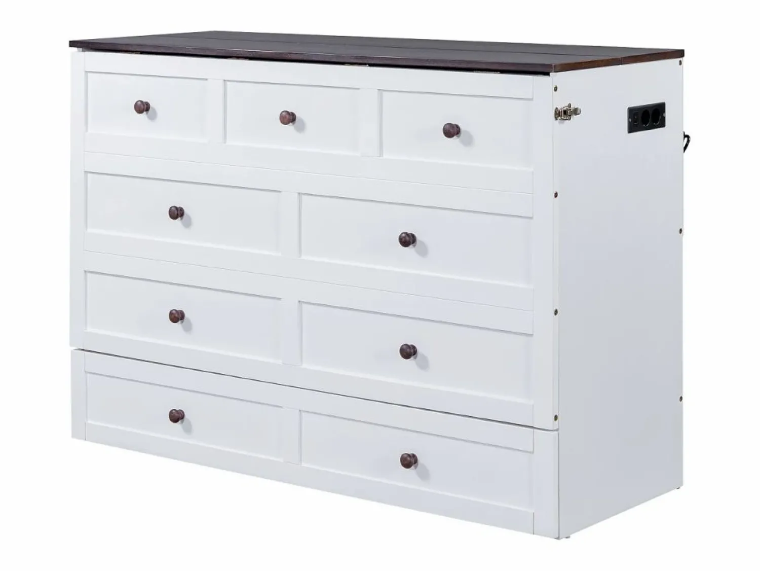 New ModernLuxe Cama retráctil de madera 140x200 cm - con tomas USB y almacenamiento - Blanco