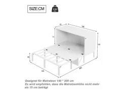 Cama retráctil 140x200 cm, con somier, cama plegable, dimensiones después del plegado: 70x140cm, sin colchón, madera,