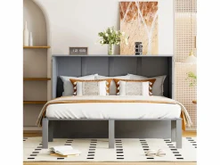 Cama retráctil 140x200 cm, con somier, cama plegable abatible, dimensiones después del plegado: 70x140cm, sin colchón, madera, Gris