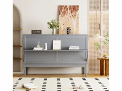 Cama retráctil 140x200 cm, con somier, cama plegable abatible, dimensiones después del plegado: 70x140cm, sin colchón, madera, Gris